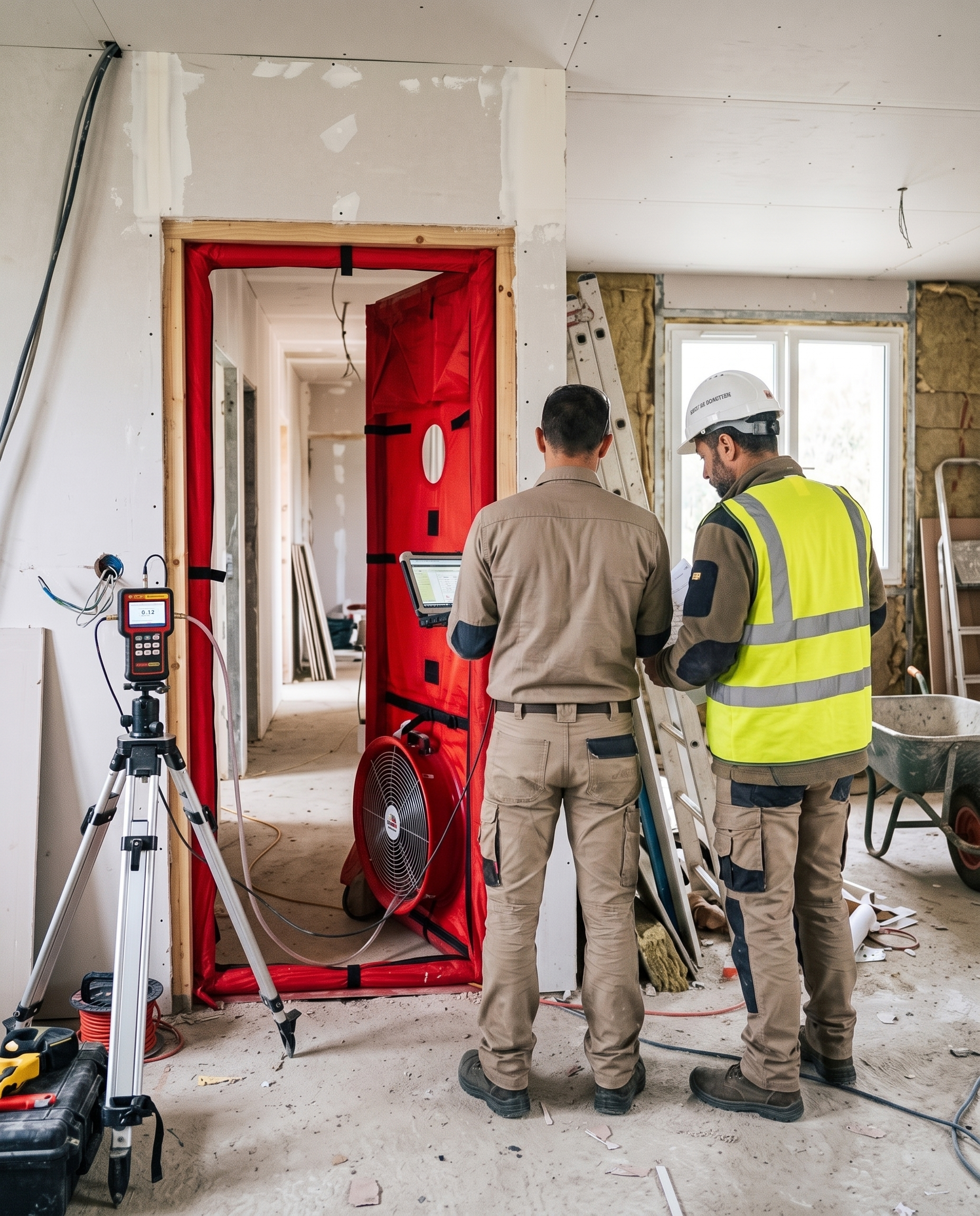 Test d’infiltrométrie à Saint-Gilles – suivi chantier professionnel Test d’infiltrométrie à Saint-Gilles pour suivi de chantier professionnel